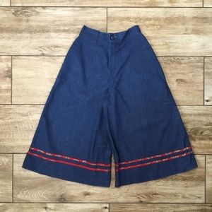 Vintage Denim Culottes Wide Leg Flare Pants